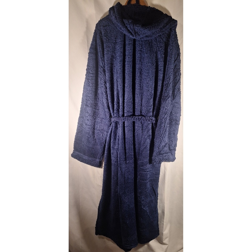 Ross Michaels Mens Luxury Plush Robe Big Tall Navy Blue Hooded‎ Tie Belt - Picture 4 of 4
